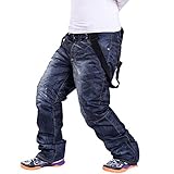 GITVIENAR Herren Skihose, wasserdichte Atmungsaktive Gefütterte Winterhose, Verdickte Thermoshose, Warme Schneehose Snowboardhose im Freien, Jeans Trägerhose (Schwarz, 2XL)