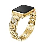 SHENG Fit for Apple-Uhr-Band 41mm 45mm 40mm 44mm 42mm 38mm Cowboy-Stil Diamantarmband Edelstahl-Armband for iWatch-Serie 7 6 5 4 (Band Color : Gold, Band Width : 38mm or 40mm)