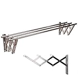 FCHMY An der Wand befestigter Wäscheständer, 3 Schienen Verstellbarer einziehbarer Kleiderbügeltrockner, klappbarer Wäscheständer, Wäscheleine, Handtuchhalter für das B
