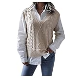 Mingyun Pullover Damen Weste Casual Strickweste Rundhals Pullover Sweater Ärmellos Elegant Einfarbig Outdoor Fashion Strickp