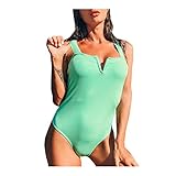 Damen Einfarbig Retro One Piece Badeanzug V Ausschnitt Geraffte Monokini Bauchweg Gepolsterte Badebekleidung Plus Size Einteiliger Bik