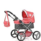 Hauck 20-teiliges Puppenwagen Set Angie, Wickeltasche, Bett, Bauchtrage, Zubehör, Grau Pink, 4894352966055, B