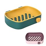 luou 2 Stück Seifenschale,Plastik Seifenablage mit Wandhalterung Doppellagige Seifenhalter,Seifenschachtel mit Ablauf Wandmontage ohne Bohren für Badezimmer Bad Küche (Gelb/Rosa)