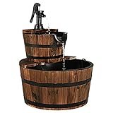 DREAMADE Holzbrunnen Gartenbrunnen mit Wasserpumpe, 2 Etagen Kaskandenbrunnen Ø44,5cm, Springbrunnen Fassbrunnen aus Tannenholz, Zierbrunnen Wasserspiel Dekobrunnen für Garten Balk