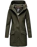 MARIKOO Damen Softshell Jacke Winterjacke wasserabweisend Outdoor lang B856 [B856-Maylee-Olive-Gr.L]