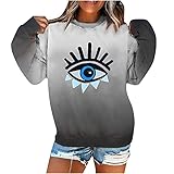 Masrin Pullover Damen Lässige Oberteile mit Farbverlauf Tunika mit abstraktem Augenmotiv O Neck Langarm Basic Shirt Lockere Bequeme Bluse Herbst Winter Dünnes Leichtes Sweatshirt Sportbekleidung