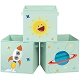 SONGMICS Aufbewahrungsboxen, 3er Set, Stoffboxen, 30 x 30 x 30 cm, Spielzeug-Organizer, faltbar, mit 2 Griffen, für Kinderzimmer, Spielzimmer, Schlafzimmer, grün RFB001G03