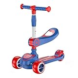 Chunlan Klappbarer Tretroller für Kinder 3 Flash Wheels Hinterradbremse Extra Wide Deck Scooter für Kleinkinder Lean to Steer, Höhenverstellbarer Sportroller, Beste Gesche(Color:CX-001)