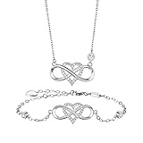 BlingGem Damen Schmuck-Set aus Weißgold vergoldet 925 Sterling Silber Rundschliff Zirkonia Unendlichkeit Herz Symbol Für Immer Zusammen Geschenk F