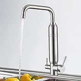 HOMELODY Wasserhahn Küche Trinkwasserhahn,Armatur für Küche Wasserfilter Spültischarmatur 2 Griff 360° Drehbar 3 in 1 Küchenarmatur mit Wasser Filtersystem E