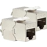 VESVITO 2x RJ45 CAT6A Keystone Modul Jack Buchse für Patchpanel Leerdose Patchfeld / CAT7A CAT7 CAT6A CAT6 Netzwerkkabel Verlegekabel Installationskabel bis 10 GBit/s werkzeuglos nur 14,8 mm b