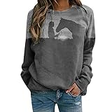 Okseas Damen Sweatshirt Pullover Mädchen und Pferd Druck Langarmshirt Tops Herbst Frauen Elegant Pulli Langarm T-Shirt Shirts Teenager Mädchen Bedrucktes Lockere Casual Oberteil Hemd Top