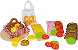 Bambilino Goki Brötchen, Brotscheiben, Wurstscheiben und Käseaufschnitt, mit Salat- und Gemüsebeilage, Set Brötchen, Brot, Wurst, Käse für Kaufmannsladen & Spielkü
