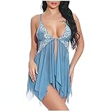 GBEN Damen Dessous Set Sexy UnterwäSche Vorne Offen NachtwäSche Valentinstag Lingerie Erotische ReizwäSche Tief V-Ausschnitt Reizvoller Nachtkleid UnregelmäßIger Hem Negligee M