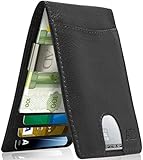Real Leather Wallets for Men - Front Pocket Slim Money Clip Bifold Mens Wallet Black RFID Minimalist Credit Card H