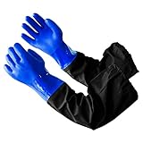 Teichhandschuhe Lang Sandstrahlhandschuhe, 68 cm Beständig Säuren und Laugen Arbeitshandschuhe Wasserdicht, PU Gummihandschuhe, Dick Fischerhandschuhe für Aquarium & Teichpflege Handschuhe, B