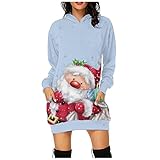 LIEIKIC Damen Weihnachten Hoodie Sweatshirtkleid Tasche Hüfttasche Weihnachtselemente Bedrucktes Lange Ärmel Weihnachtskleid Frühling und Herbst Komfort und Freizeit Urlaubs Party Kleid Schw
