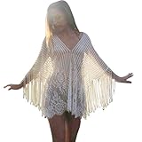 OVERDOSE Frauen Baden Bikini Badeanzug Bademode Crochet Kittel Fransen Strand Cover Up (White,Free Size)