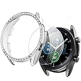 Wiki VALLEY Schutzhülle für Samsung Galaxy Watch 3 41 mm, PC mit Bling Kristall Diamant Rahmen Kantenschutz + HD gehärtetes Glas Displayschutzfolie für Watch 3 SM-R850-k