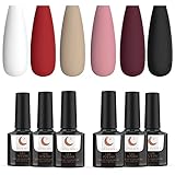 Nagellack, 6 Farben UV Gel Nagellack Set , TipsLuna Gellack set, Rot, Weiß, Schwarz, Pink, Beige Gel Nägel Starterset , LED Gellack für Nail Art Weihnachten, Neujahr- Dauerhafter Klassik