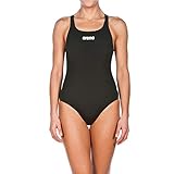 arena Damen Sport Badeanzug Solid Swim Pro (Schnelltrocknend, UV-Schutz UPF 50+, Chlorresistent), Black-White (55), 44