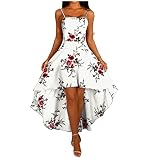 NHNKB Kleider Damen Festlich Boho Women Holiday Strappy Floral Print Ladies Beach Swing Irregular Tuxed D