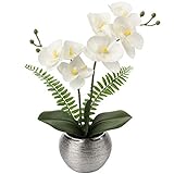Kunstblumen Künstliche Orchideenblumen Phalaenopsis Bonsai Künstliche Orchidee im Silberfarbenen Topf für Esstisch, Schreibtisch oder Empfang