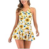 NUSGEAR Damen Suspender Print Zweiteilige konservative Shorts Badeanzug Bikini Damen Tankini Zweiteilig High Waist Strandbikini Mode Landschaft Drucken Zweiteiligen Badeanzug Bademode Bikini Sw