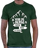 HARIZ Herren T-Shirt Wenn Die Berge Rufen Muss Ich Gehen Berge Wandern Inkl. Geschenk Karte Dunkel Grün M