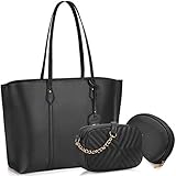 NUBILY Handtasche Damen Handtaschen Frauen Groß PU Leder Henkeltasche Elegant Schultertasche Umhängetasche Wasserdicht Shopper Beuteltote Geldbörse Set 3-teiliges Set Schw