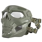 Rinling Airsoft-Maske, Vollgesichtsmaske, Totenkopf-Skelett mit Brille, schlagfestes Armee-Fans, Zubehör für Halloween, Paintball, Requisiten, Partys und andere Outdoor-Aktivitäten (OD-klare Linse)
