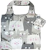 Chilino Katze Faltbare Mehrwegtasche/Umweltfreundlich/Hohe Tragkraft und Fassungsvermögen, Polyester, grau, 47 x 41