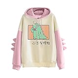 Pianshanzi Damen Hoodie Pullover Sweatshirt mit Kordelzug und Cartoon niedlichen Dinosaurier Print Spleiß Langarm Tops Teen Girls Casual Sweety