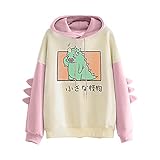 Pianshanzi Damen Sweatshirt mit Cartoon Dinosaurier Monster Aufdruck und Decorative Rückenflosse Langarm Kapuzenpullover Y2k Outwear Teenager Mädchen Kawaii Dino Pullover mit Kapuze Lang