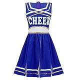 inhzoy Kinder Mädchen Cheerleading Uniform Cheerleaderin Ärmellos Tank Tops mit Faltenrock Karneval Fasching Party Moderne Tanz Outfit Königsblau D 164/14 J