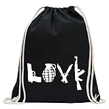 Kiwistar - LOVE Waffen Guns Turnbeutel Fun Rucksack Sport Beutel Gymsack Baumwolle mit Ziehg