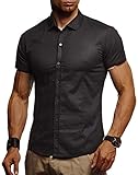 Leif Nelson Herren weißes Hemd Slim Fit Kurzarm Schwarzes Männer Stretch Kurzarmhemd Freizeithemd Jungen Kurzarmshirt Sommerhemd Business T-Shirt Freizeit Party LN3520 Schwarz Larg
