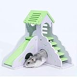 gutongyuan Hamsterversteck bunte Mini-Holzrutsche DIY Montage Hamsterhaus Aussichtsplattform Leiter Haustier Chinchillas Eichhörnchen Nest Klettern Dachboden Kleintiere Schlafhütte (grün)