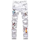 Herren Slim-Fit Cartoon Bemalte Dekorative Jeans Fashion Casual Allgleiches Jeans mit geradem Reißverschluss 34