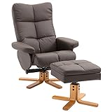 HOMCOM Relaxsessel Fernsehsessel 360° drehbarer Sessel mit Hocker Liegefunktion Holzgestell Braun 80 x 86 x 99
