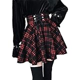 Damen Plaid A-Linie Rock Gothic High Waist Plissee Flare Short Mini Skater Rock Rotes Plaid S