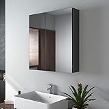EMKE Spiegelschrank, 60x65cm Badezimmerspiegelschrank, zweitüriger Badschrank mit doppelseitigem Spiegel (schwarz mattiert)