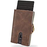 PAVO EQUIPO Slim Wallet | Kartenetui | Kartenetui mit Geldclip und Münzfach | Geldbörse | RFID Schutz | Mini Portemonnaie (Dunkelbraun)
