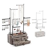 Schmuckständer mit 8 Etagen Metall-Schmuckhalter mit Aufbewahrungsbox, 3 Schubladen und Verstellbarer Höhe, Halskettenhalter für Ohrringe, Halsketten, Ringe und Armb