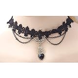 Gluckliy Damen Schwarz Gothic Vintage Choker Kette Spitze Collier Halskette mit Anhäng