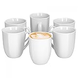 Van Well 6er Set Kaffeebecher Lilli, 350 ml, 80 x 80 mm, Kaffee-Pott, großer Becher, Porzellanbecher, edles Markenporzellan, glänzend, klassisch weiß,