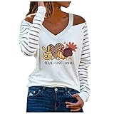Wave166 Thanksgiving Schulterfrei Tshirt Schlank Typ V-Ausschnitt Pullover Spitze Aushöhlen Ärmel Langarmshirt T-Shirt Top Elegant Bluse Oberteile Für F