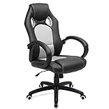 SONGMICS Racing Stuhl Bürostuhl Gaming Stuhl Chefsessel Drehstuhl PU, schwarz-grau, OBG56BG