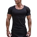 Alphahope Herrenmode tief Oben Shirts Round Kragen unregelmäßigen Hems Shirt Bluse Casual Fitness T-Shirt Kurze Bluse Männer weiß (Black, XXXL)