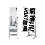PRINZ Schmuck-Organizer, freistehend, mit rahmenlosem Spiegel, abschließbarer Aufbewahrung, weiß, 15,2 x 36,4 x 36,8